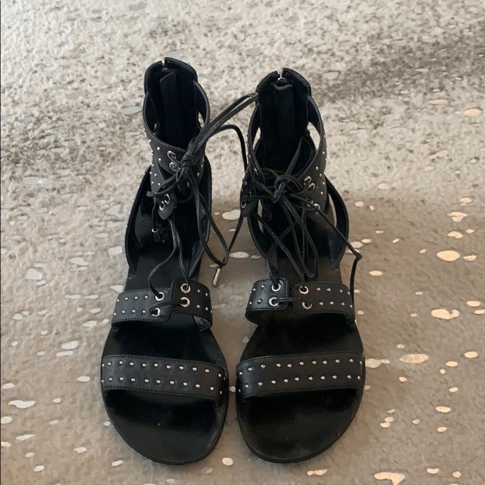 Studded black lace up sandals
